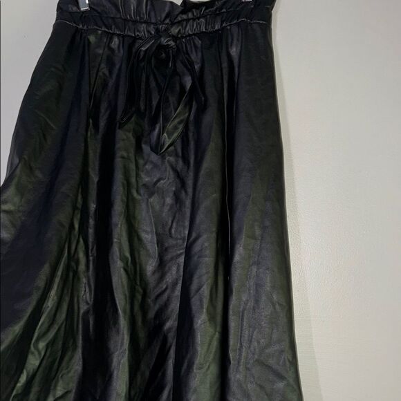 New York & Company Black Midi A-Line Faux Leather Skirt with Tie Front - Picture 7 of 10